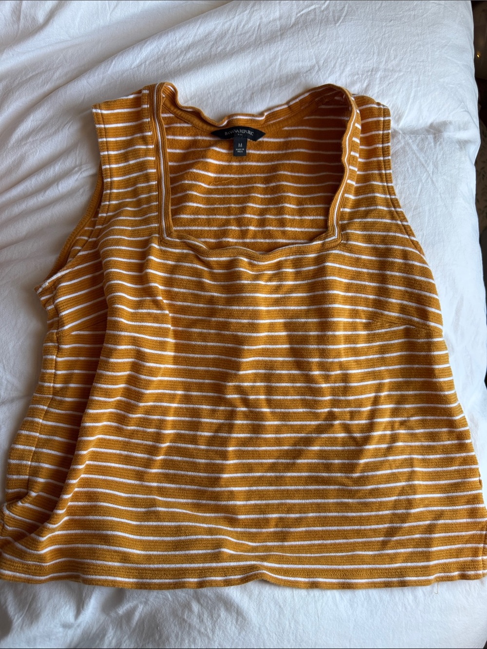 Banana Republic Mustard Yellow & White Striped Square-Neck Tank